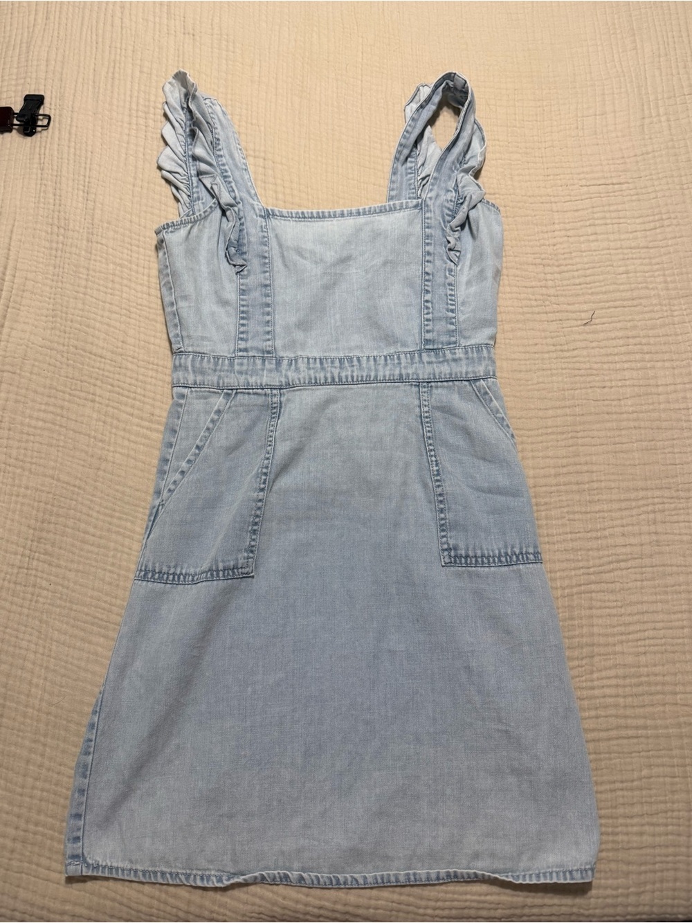 100% Cotton Japna Light Wash Denim Mini Dress Ruffle Strap